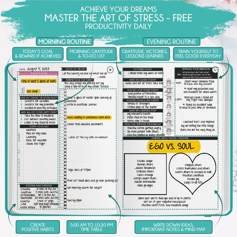 Freedom Mastery Manifestation Journal - 5 Minute Manifesting & Self Care Journal | 90-Day Undated Daily Planner for Positivity, Affirmations & Gratitude | Guided Mindfulness, Reflection | Vision Board + Stickers - Image 4